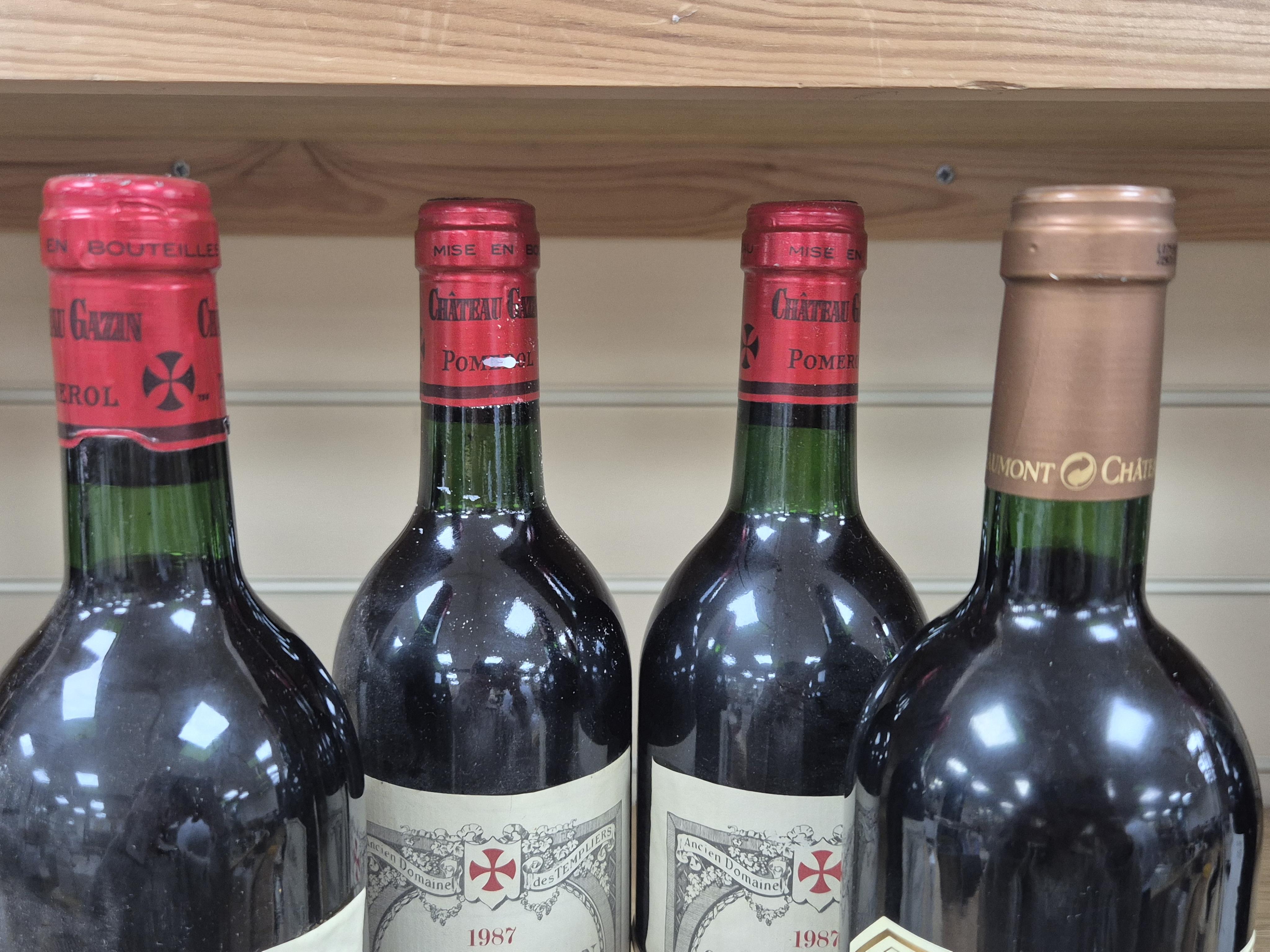 Four Bottles of Bordeaux red wine comprising three bottles of Château Gazin Pomerol, 1987, plus a Château Beaumont Haut-Medoc, 2005